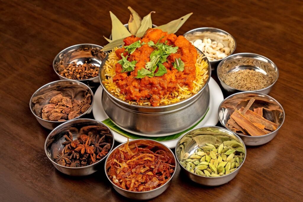 An image of small dishes containing Indian food